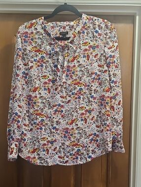 Talbots Meadow Floral Tie Neck Top Size S